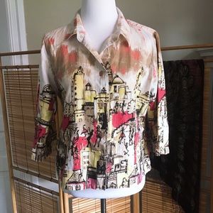 Christopher & Banks Jacket Shirt City Scape Foreign Country People Dancing XL